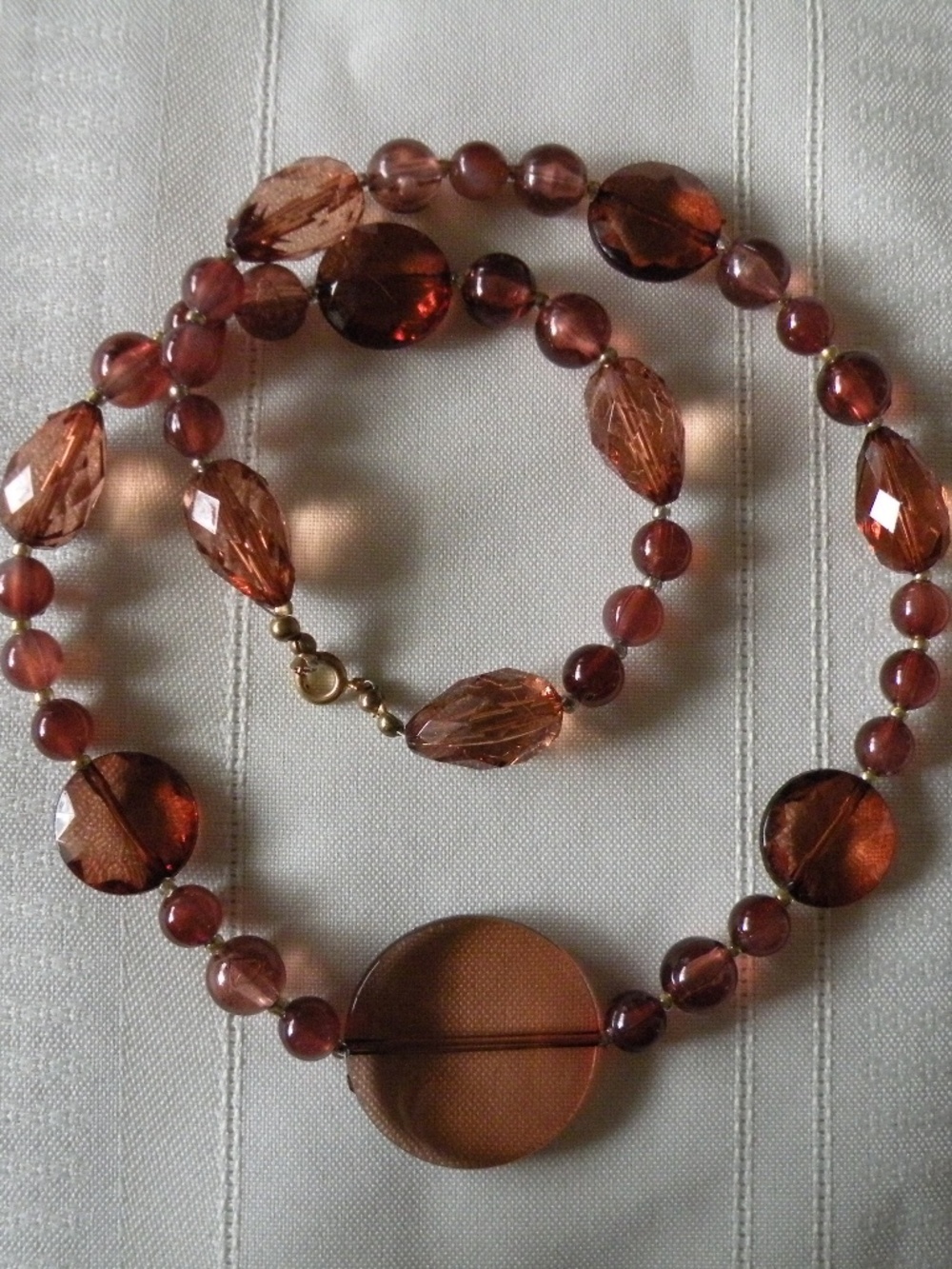 Chunky Faux Rosy Pale Amber Centerpiece & Crystal Lucite or Resin Bead Necklace